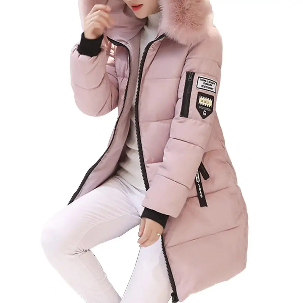 Warm Winter Coat Windproof Hooded Winter Cotton Coat with Zipper Pockets for Women Thickened Padded Mid Length down Coat Warm