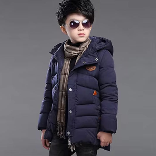 4 6 8 10 12 14 Years Big Boys Jacket Autumn Winter Thicken Warm Teenager Kids Jackets Fashion Long Style Zipper Hooded Boys Coat