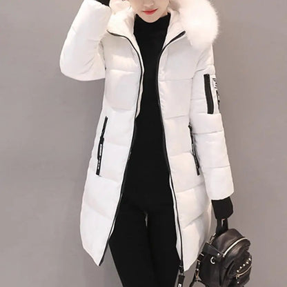 Warm Winter Coat Windproof Hooded Winter Cotton Coat with Zipper Pockets for Women Thickened Padded Mid Length down Coat Warm