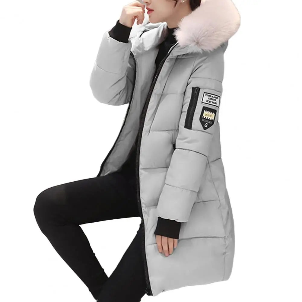 Warm Winter Coat Windproof Hooded Winter Cotton Coat with Zipper Pockets for Women Thickened Padded Mid Length down Coat Warm