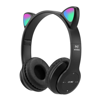 Wireless Headphones Cat Ear Bluetooth-Compatible Helmets Stereo Bass Over-Ear Headsets Sports Headphones for Kids and Adult