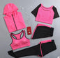 Quick Dry Women Yoga Clothing Hooded Coats+T Shirt+Bra+Shorts+Pants Sets Women Autumn Outdoor Running Sportswear Gym Suits