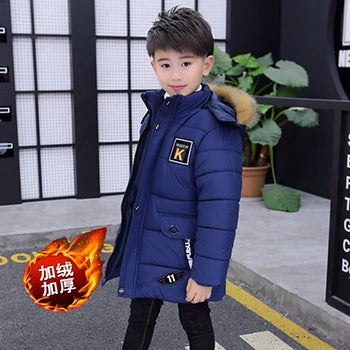 4 6 8 10 12 14 Years Big Boys Jacket Autumn Winter Thicken Warm Teenager Kids Jackets Fashion Long Style Zipper Hooded Boys Coat