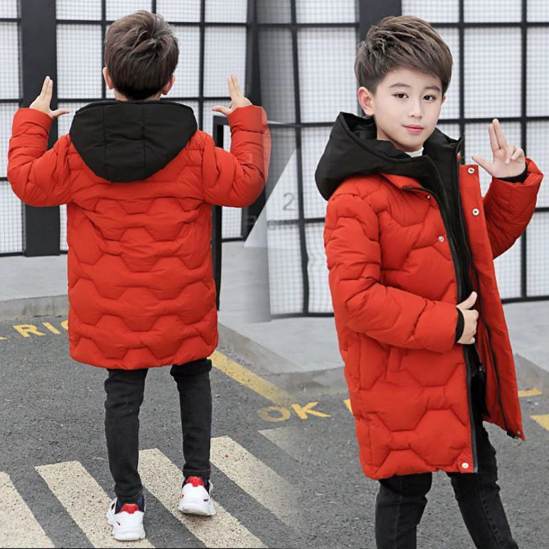 4 6 8 10 12 14 Years Big Boys Jacket Autumn Winter Thicken Warm Teenager Kids Jackets Fashion Long Style Zipper Hooded Boys Coat