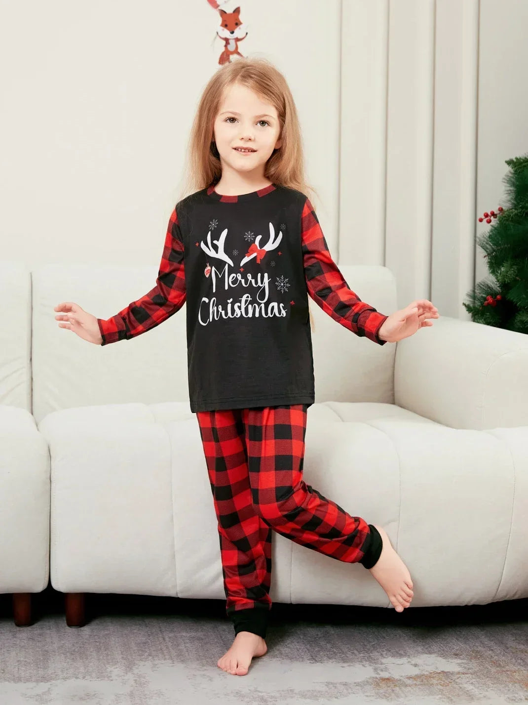 Merry Christmas Family Pajamas Set Plaid Print Long Sleeve 2 Pcs Suit Adults Kids Matching Clothes Soft Cute Sleepwear Xmas Look