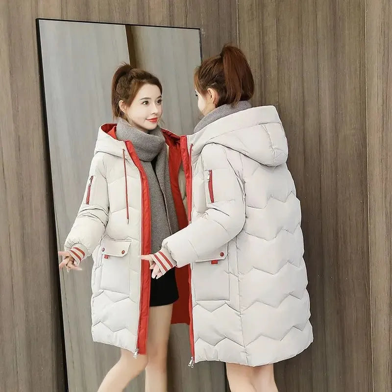 2024 Winter Women Jacket Coats Long Parkas Female down Cotton Hooded Overcoat Thick Warm Jackets Windproof Casual Student Coat