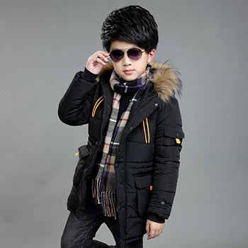 4 6 8 10 12 14 Years Big Boys Jacket Autumn Winter Thicken Warm Teenager Kids Jackets Fashion Long Style Zipper Hooded Boys Coat