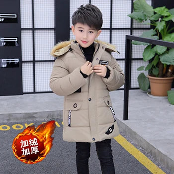 4 6 8 10 12 14 Years Big Boys Jacket Autumn Winter Thicken Warm Teenager Kids Jackets Fashion Long Style Zipper Hooded Boys Coat