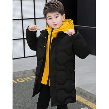 4 6 8 10 12 14 Years Big Boys Jacket Autumn Winter Thicken Warm Teenager Kids Jackets Fashion Long Style Zipper Hooded Boys Coat