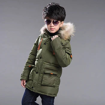 4 6 8 10 12 14 Years Big Boys Jacket Autumn Winter Thicken Warm Teenager Kids Jackets Fashion Long Style Zipper Hooded Boys Coat