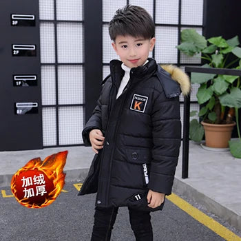 4 6 8 10 12 14 Years Big Boys Jacket Autumn Winter Thicken Warm Teenager Kids Jackets Fashion Long Style Zipper Hooded Boys Coat