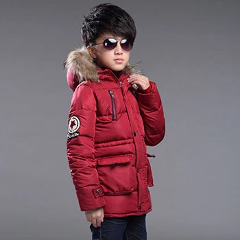 4 6 8 10 12 14 Years Big Boys Jacket Autumn Winter Thicken Warm Teenager Kids Jackets Fashion Long Style Zipper Hooded Boys Coat