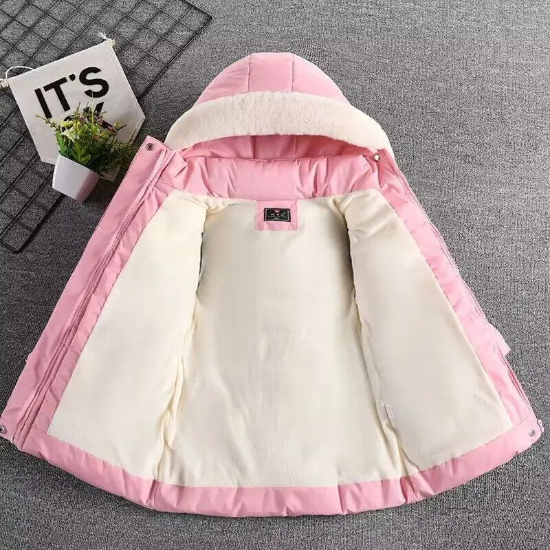 3-7 Years Winter Keep Warm Girls Jacket Solid Long Style Hooded Windbreaker Coat for Kids Children Christmas Outerwear Clothes