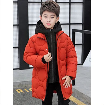 4 6 8 10 12 14 Years Big Boys Jacket Autumn Winter Thicken Warm Teenager Kids Jackets Fashion Long Style Zipper Hooded Boys Coat