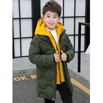 4 6 8 10 12 14 Years Big Boys Jacket Autumn Winter Thicken Warm Teenager Kids Jackets Fashion Long Style Zipper Hooded Boys Coat