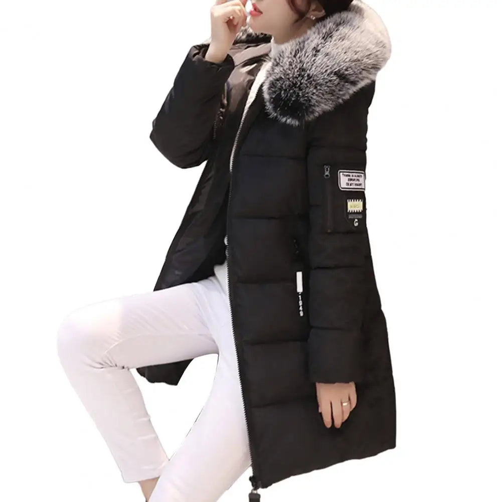 Warm Winter Coat Windproof Hooded Winter Cotton Coat with Zipper Pockets for Women Thickened Padded Mid Length down Coat Warm