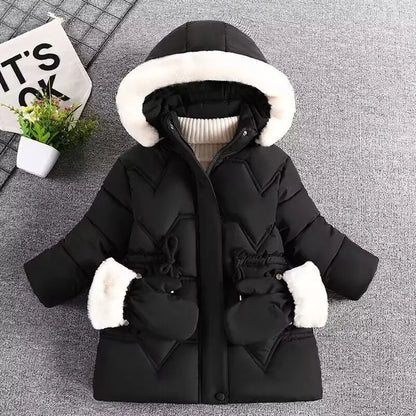 3-7 Years Winter Keep Warm Girls Jacket Solid Long Style Hooded Windbreaker Coat for Kids Children Christmas Outerwear Clothes